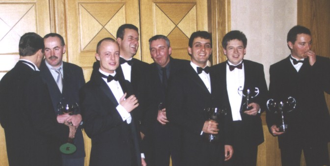 Left to right: ?, Pete Morgan, ?, Darren Blumson, Paul Sheehan, Tony Scarlett, Steve Gordon, Andy Burgess